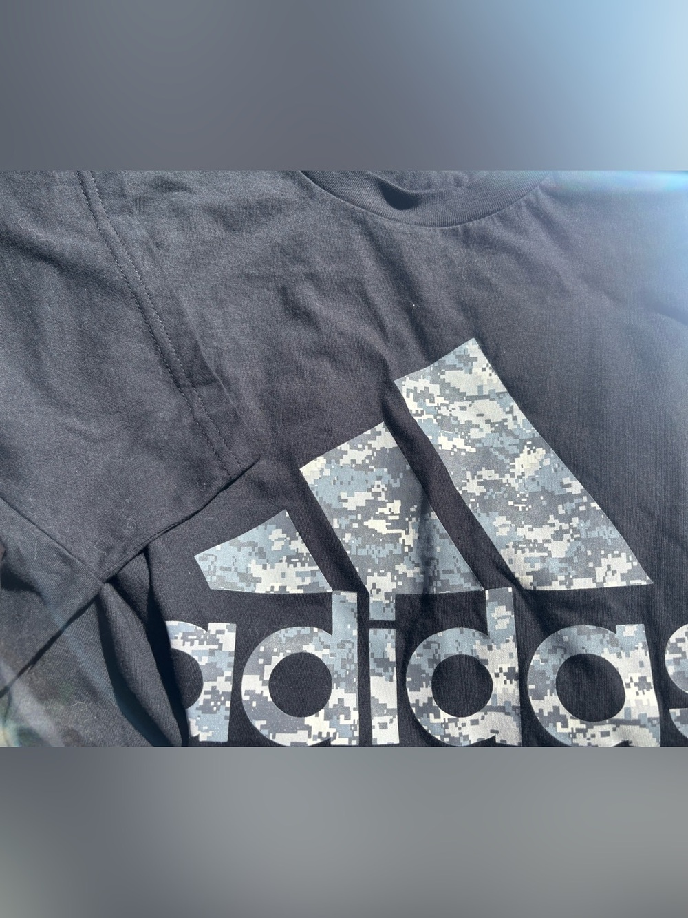 adidas Black Short Sleeve Tee with Gray Digital Camo Logo